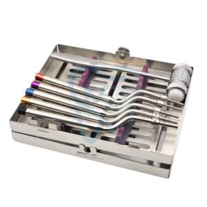 Osteotome Offset, set of 5 with hammer and casette