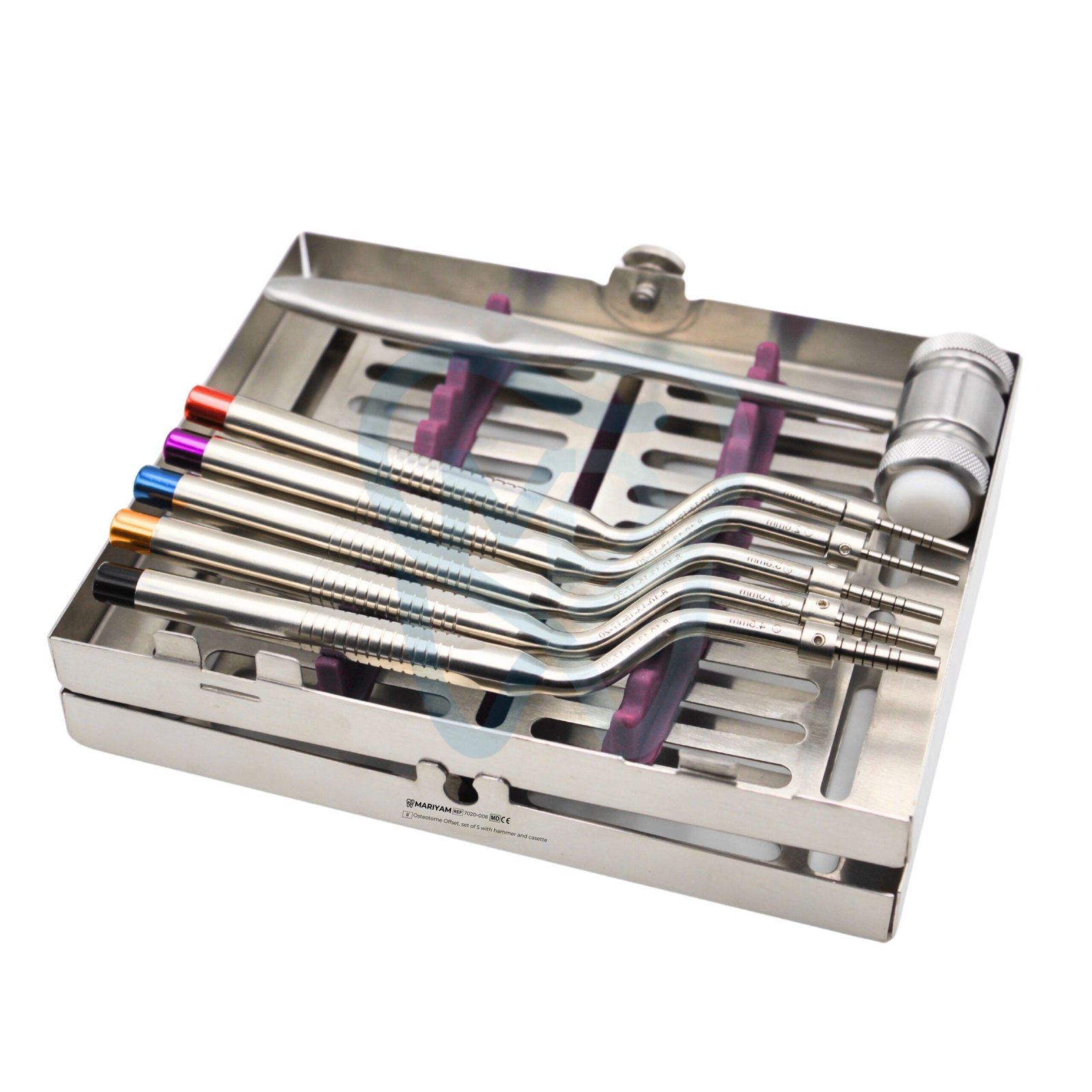 7020-008 Osteotome Offset, set of 5 with hammer and casette - Image 1